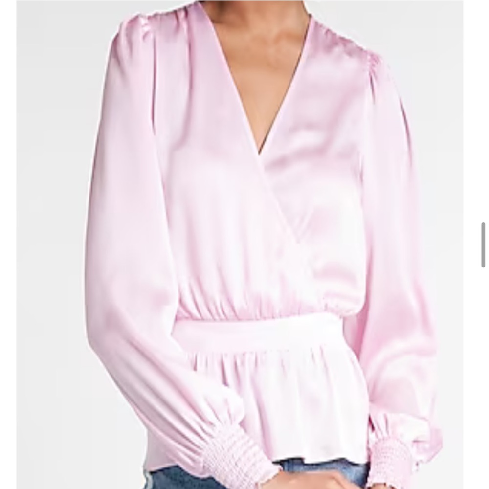 Satin Long Sleeve Faux Wrap Peplum Top 💝